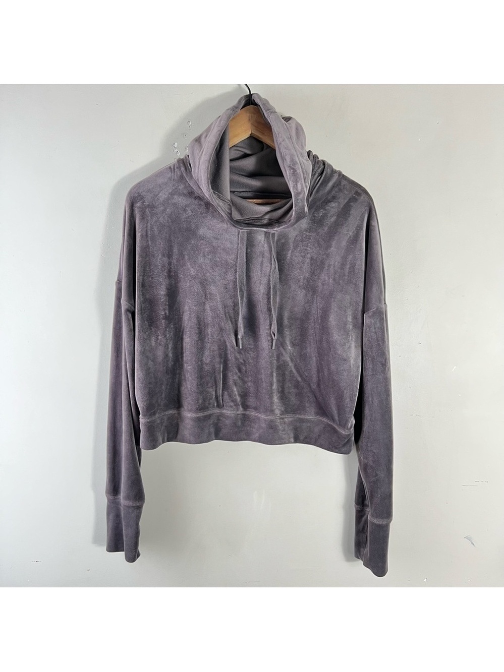 Aerie Offline Velour Essential Cropped Pullover Hoodie SweatShirt Top Gray XS